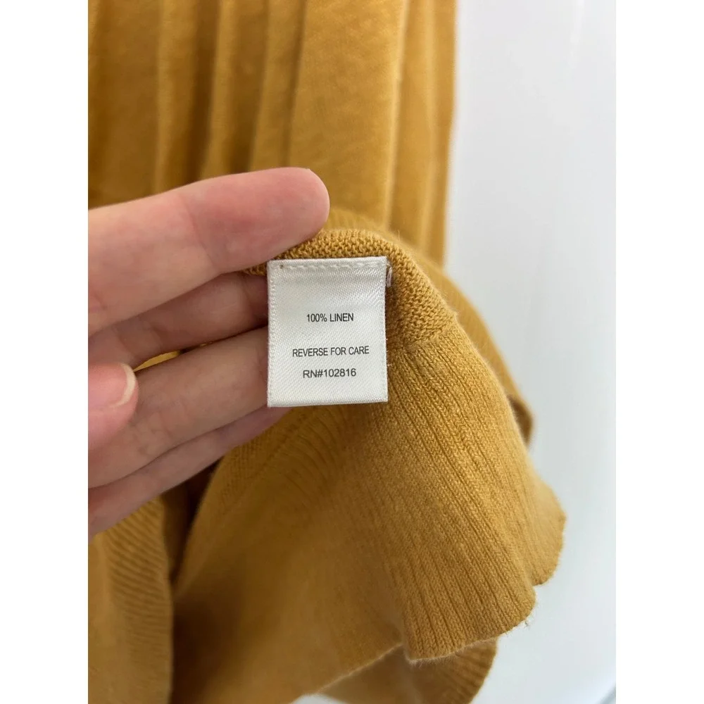 Garnet Hill Easy 100% Linen Drape Front Cardigan Womens M Mustard Yellow Sweater